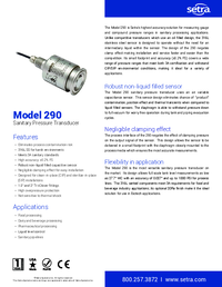 Thumbnail of document Data Sheet - 290 Sanitary Pressure Transducer